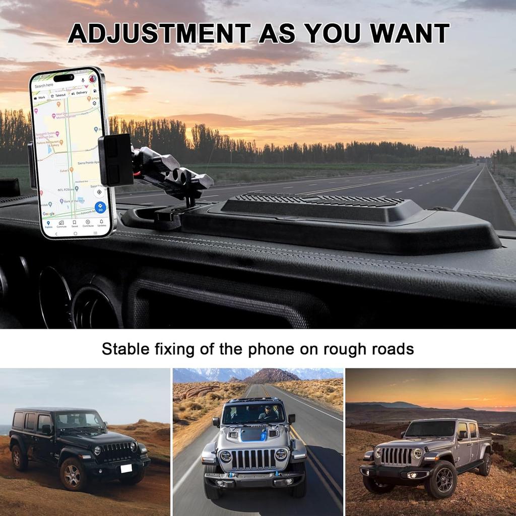 BESTAOO Car Phone Mount Compatible with 2018 Jeep Wrangler JL JLU & Gladiator JT, Multi-Mount Car Phone Holder Dash Tray System Kit with Cover