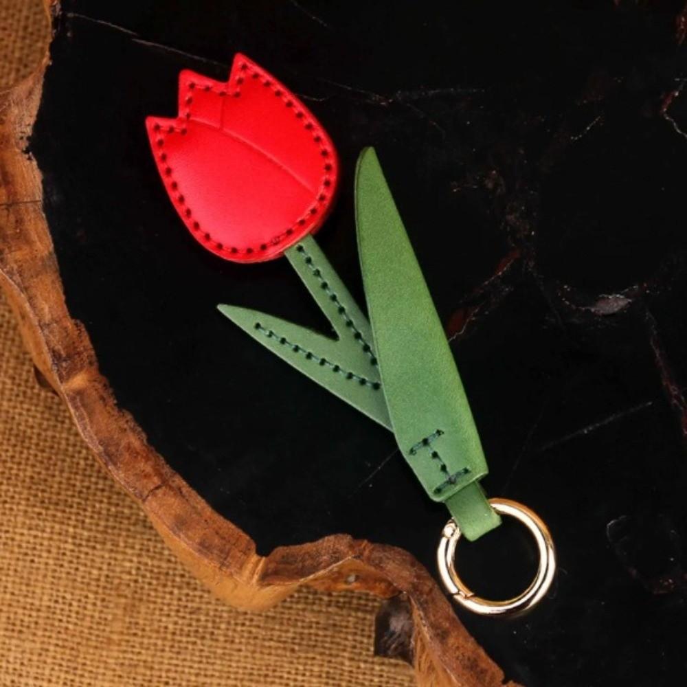 Fashion Exquisite Tulip Flower Keychain Multi-color Cartoon Design Bag Pendant Lightweight Vintage Car Keyring Charm