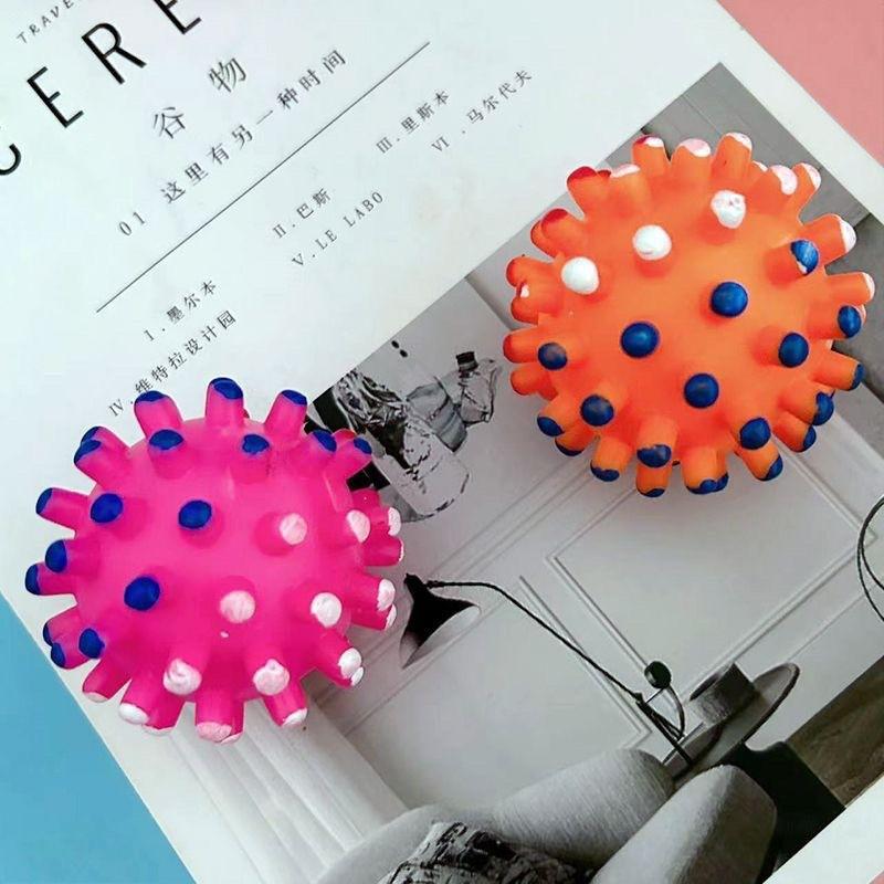 Dog Chew Toy Squeaky Spiky Ball Rubber Teeth Cleaning Interactive Play Small Breed Puppy