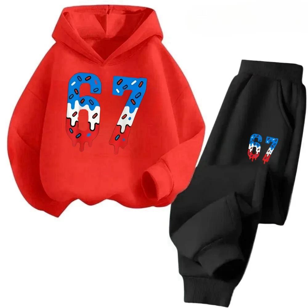 67 Chic Children's Hoodies Set 3-12Y Korean Streetwear Block Tracksuit Fashion Comfortable Kids Sweatshirt 2 Pcs Sets Pant Suit