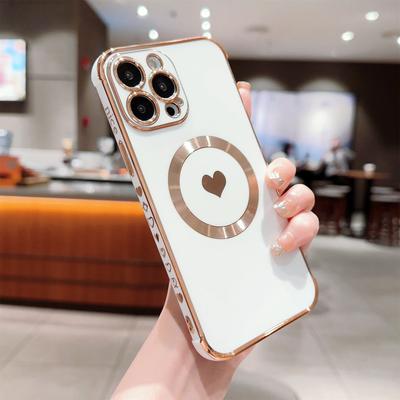 Чехол для iPhone 15 Pro Max Милый узор в виде сердечек TPU Чехол для телефона Совместим с MagSafe
