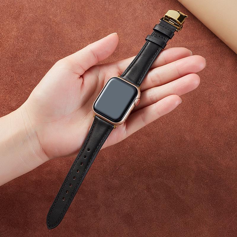Совместимый ремешок для Apple iWatch - Кожа растительного дубления с бабочковой застежкой