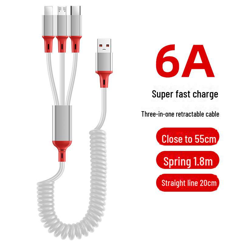 66W Rapid Charging Car Spring Data Cable for Apple, Type-C, and Android Devices