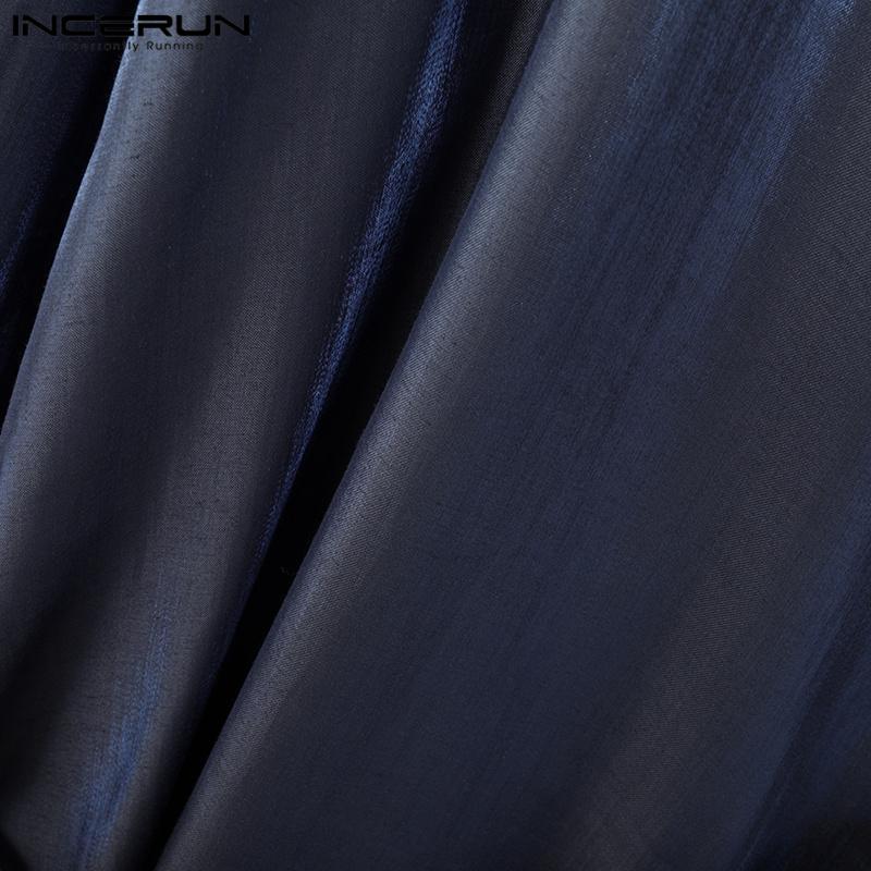 INCERUN Мужские рубашки с блестками, с длинным рукавом, на пуговицах, однотонные, с открытой спиной, бандажные топы