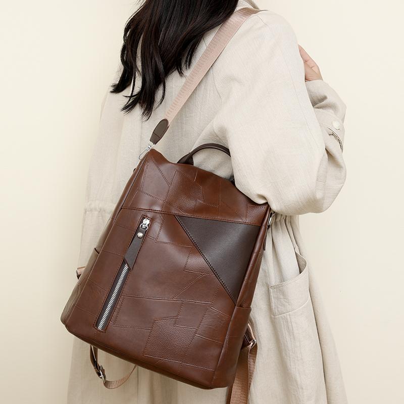 Soft Leather Backpack Large Capacity Backpack Women's Outdoor Travel Shoulder Bag Anti-Theft Bag