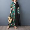 Женское летнее новое платье размера плюс 2025 года, повседневное платье с V-образным вырезом, свободное длинное платье с цветочным принтом, винтажное платье макси