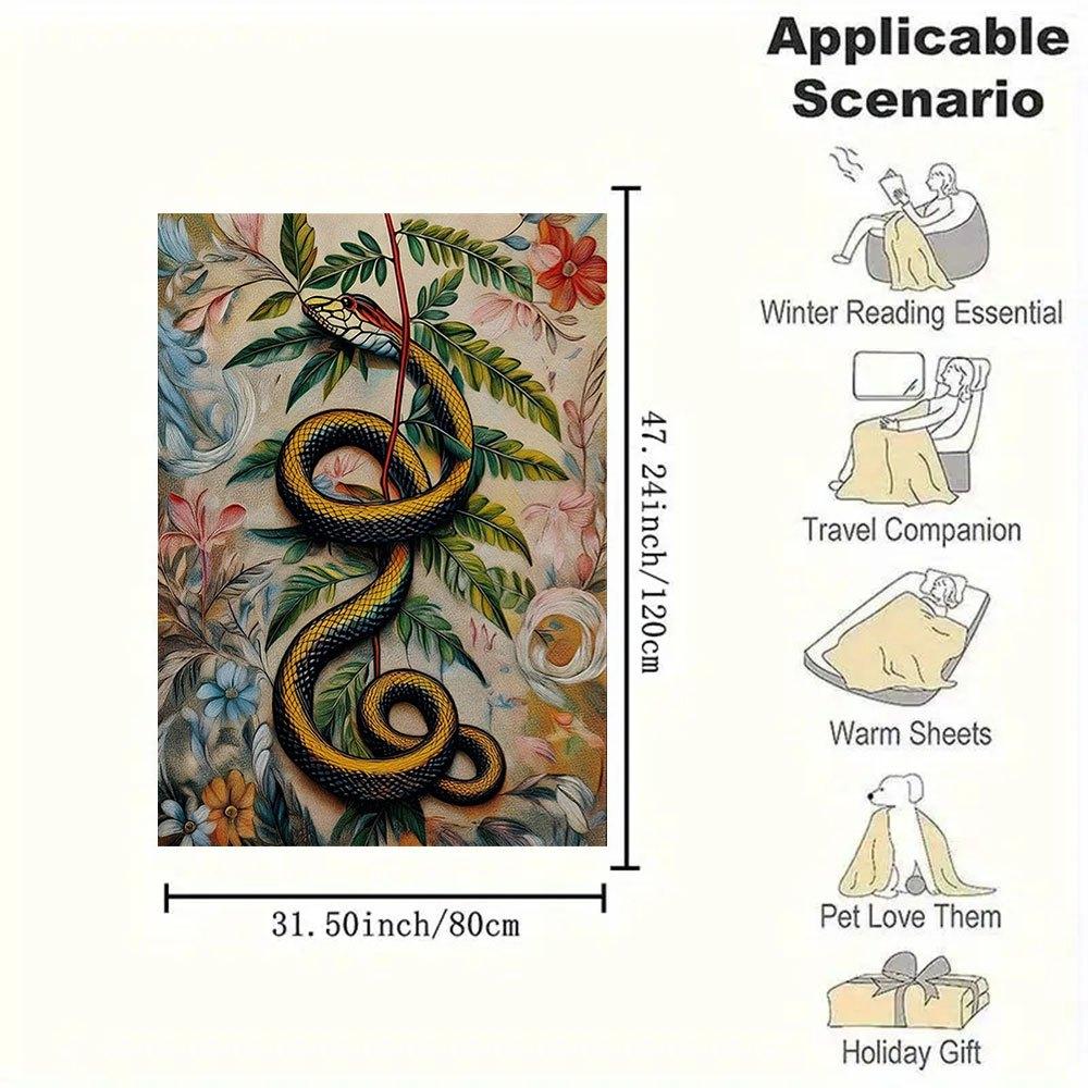 "Exotic Snake & Floral Wall Art Print"Blanket Flannel Throw Blanket for Sofa, Bed, Travel, Camping, Office, Couch, Chair, And Bed Gift for C