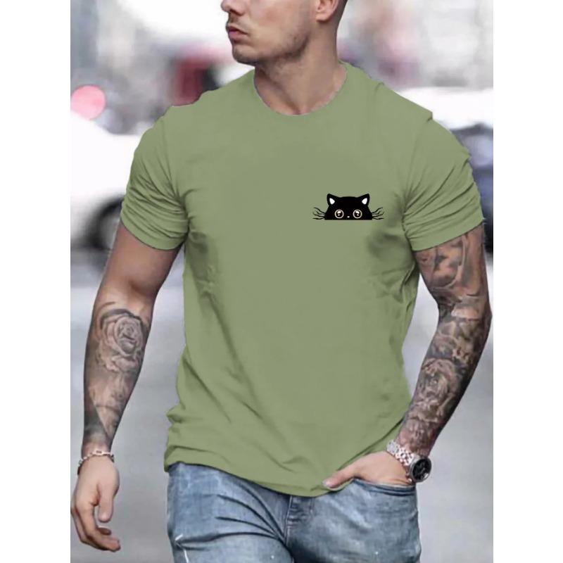 Футболка с принтом «Кошка» для мужчин, повседневная, с круглым вырезом, коротким рукавом, модные летние футболки, топы, обычные футболки больших размеров, футболки для мужчин