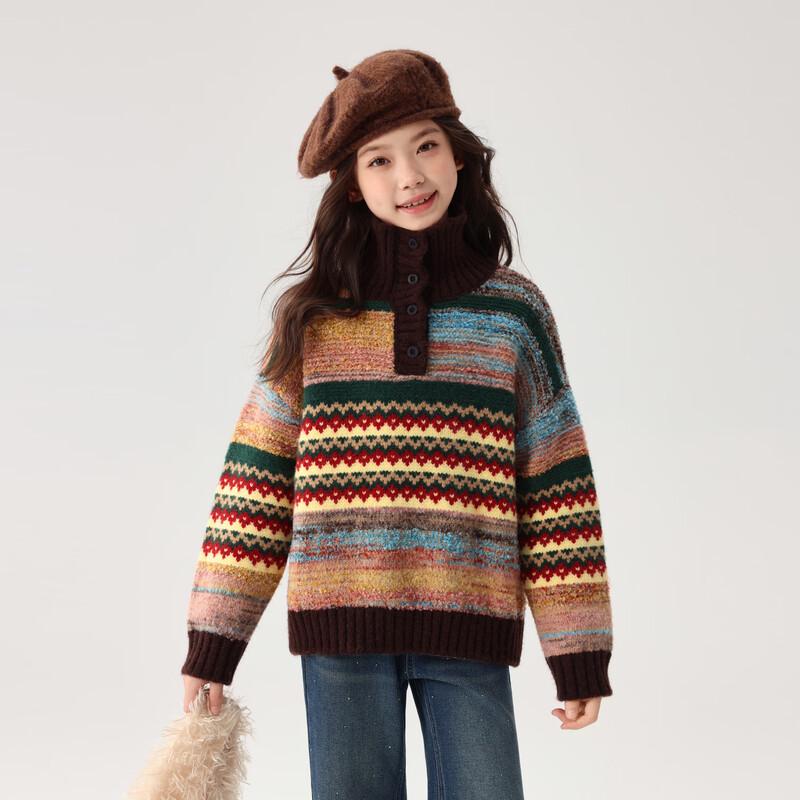 Вязаный свитер для девочек с узором Fair Isle