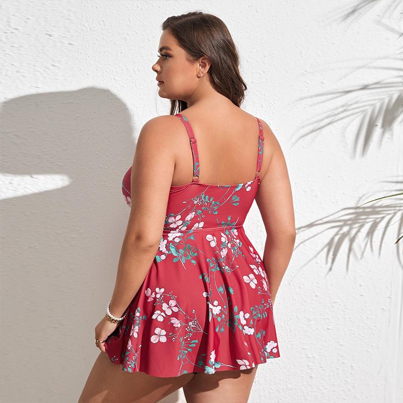 Женский танкини с цветочным принтом больших размеров, купальник с контролем живота, топ на бретелях, купальник в стиле ретро с принтом, купальный костюм из двух предметов