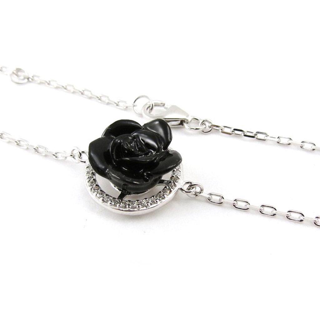 Les Trésors De Lily [J0832] - Silver Bracelet 'Black Rose' Black White