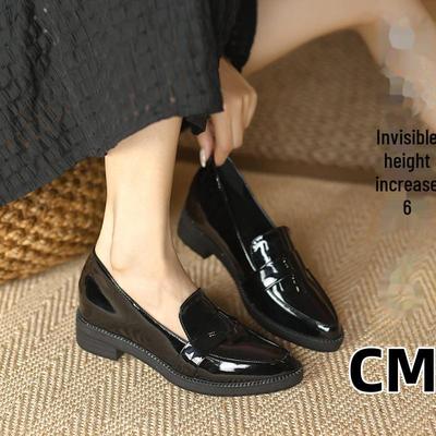 Женские остроносые кожаные мокасины в британском стиле на толстой подошве 2024 года: Туфли-ботинки Slip-On, увеличивающие рост, небольшого размера