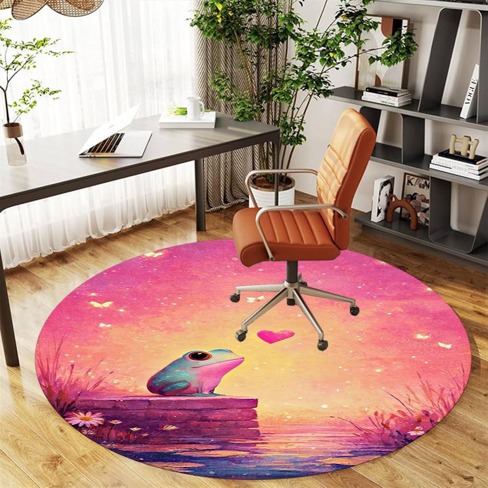 1PC Frog Heart Fantasy Round Chair mat Area Rug - Non-Slip, Floor Mat for Office, Bedroom, home decor Christmas Gift c0528054