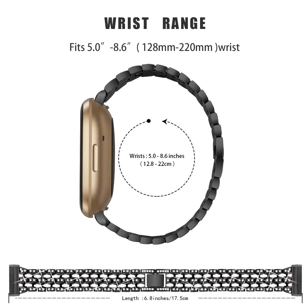 Для Fitbit Versa 4/Sense 2 Декорированный стразами ремешок для часов, металлический браслет из цинкового сплава с 5 звеньями