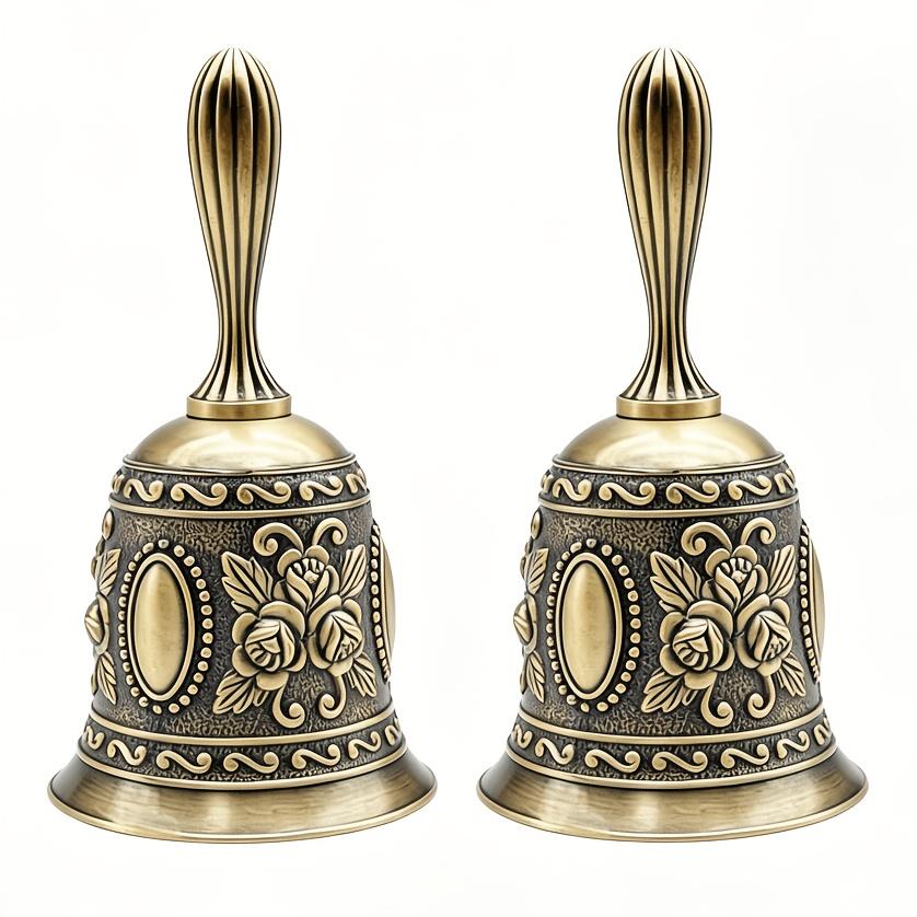 2Pcs Vintage Hand Bells – Loud Call Bells Suitable For Bedside, Dinner, Weddings, Christmas, And Holiday Parties