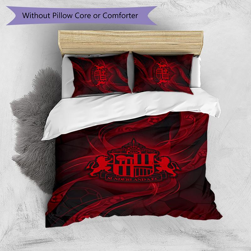 Sunderland Football Printed 3 Pieces Bedding Set, Comfortable Skin Friendly Bedroom Duvet Cover Set