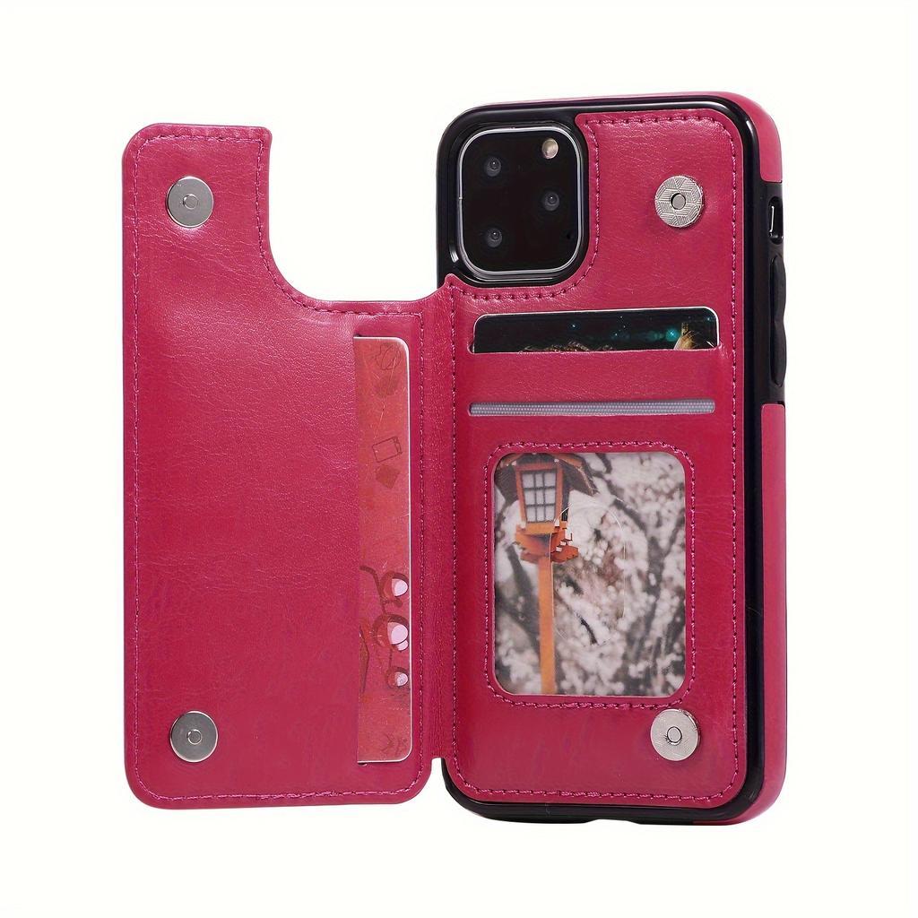 Чехол для телефона-кошелька с держателем для карт, чехол с подставкой для карт из искусственной кожи, двойной магнитной застежкой и прочным противоударным чехлом, для IPhone