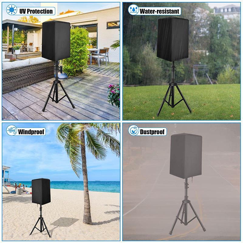 Чехол для колонок из ткани Оксфорд, защитный чехол для мультимедийной аппаратуры из металлического профиля, пыле- и водонепроницаемый защитный чехол из ткани Оксфорд плотностью 210D, черный с серебристым оттенком.