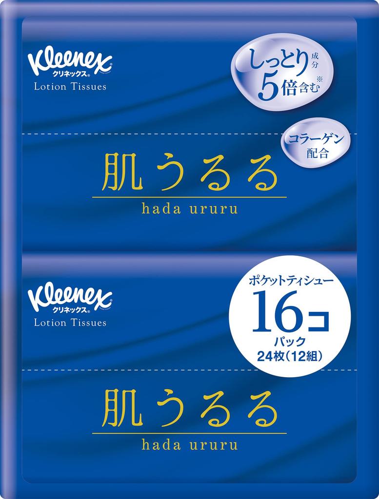 Kleenex Lotion Skin Ururu 24 sheets 16 count Tissues, Pocket, (12 packs),