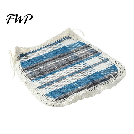 Retro Lace Trim Chair Mat Cotton Linen Pad with Ties, Striped Plaid Decorative Seat for Rattan Chairs Trim, Breathable Dining Office Summer