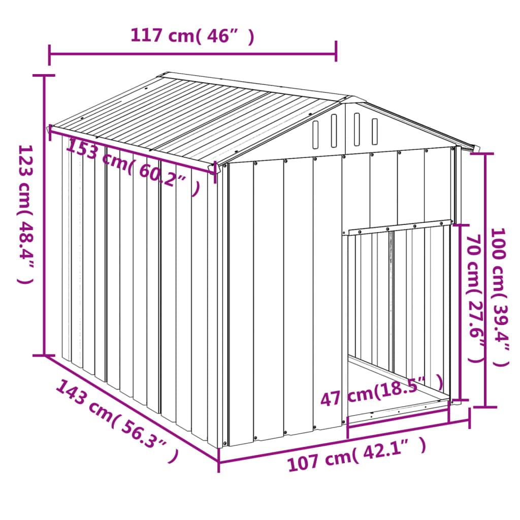 Dog Kennel with Roof Anthracite Grey 117 x 153 x 123 cm Galvanized Steel