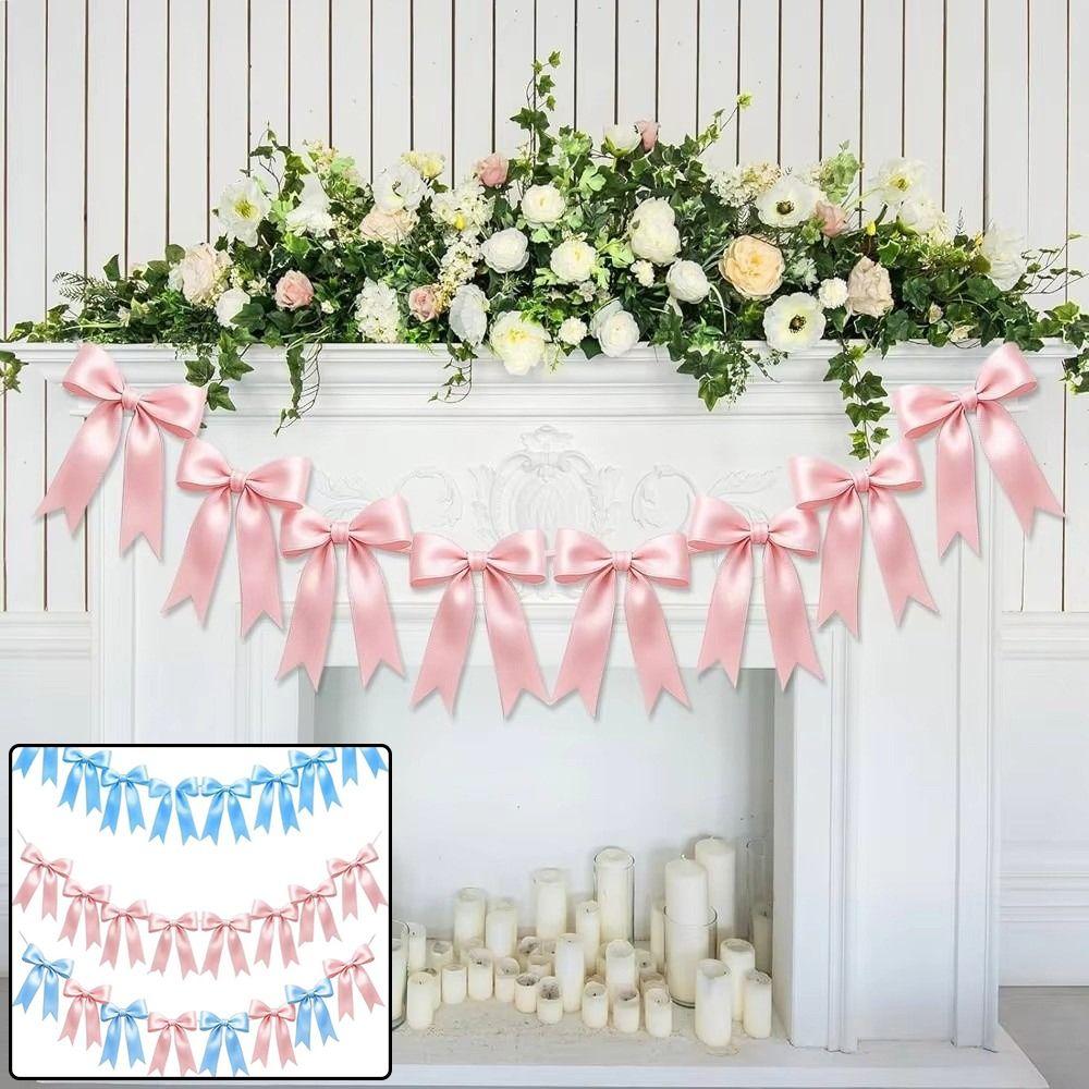 Satin Bow Garland Banner Bowknot Hanging Bow Decoration New Bowknot Garland Baby Shower