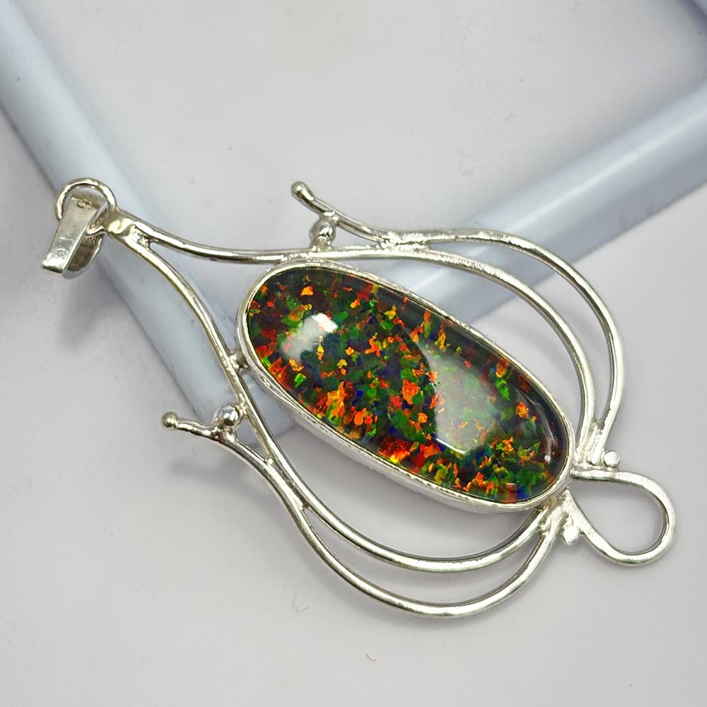 Natural Opal Pendant 36 ct Oval 925 Sterling Silver October Birthstone for Gem Collections