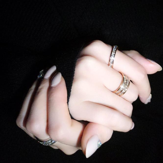 Роскошное кольцо из нержавеющей стали цвета розового золота, двухрядное квадратное кольцо с цирконом из нержавеющей стали для женщин, романтическое ювелирное изделие для свадебной вечеринки, женское