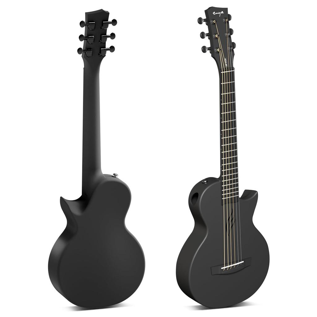 Enya Nova Go Mini Acoustic Guitar, 1/4-Size Carbon Fiber Mini Guitar Beginner Kit with Guitar Case (Black)