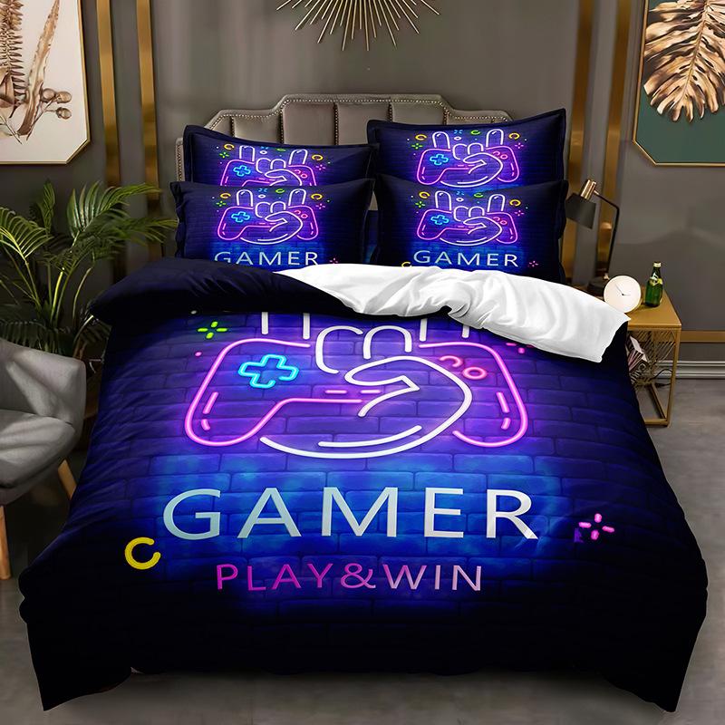 Легкий 3D игровой комплект постельного белья с игровой ручкой, пододеяльник DE135 * 200, полноразмерный чехол для кровати, одинарный/двойной с молнией, мягкий пододеяльник