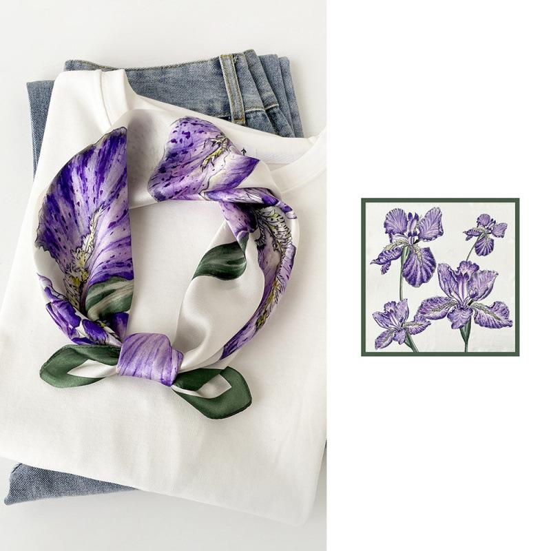 53 Plain Crepe Satin Silk Scarf Silk High-End National Style Printing 100% Mulberry Silk Silk Luxury Silk Square Scarf Women'S Scarf