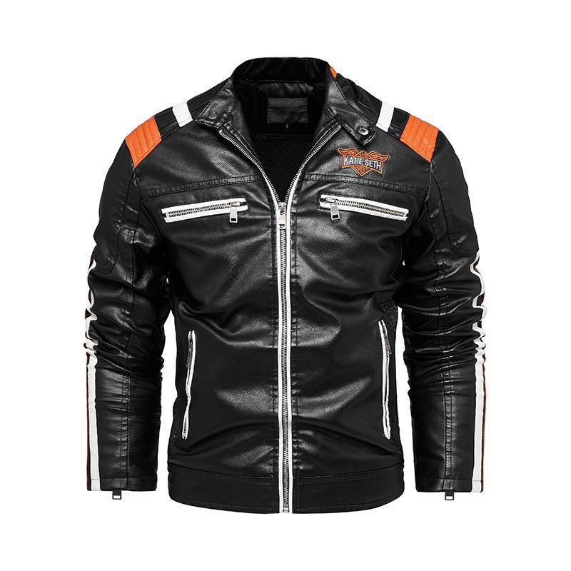 Зимняя черная кожаная куртка, мужская теплая мотоциклетная куртка на меховой подкладке, тонкое уличное модное черное байкерское пальто, плиссированный дизайн, молния