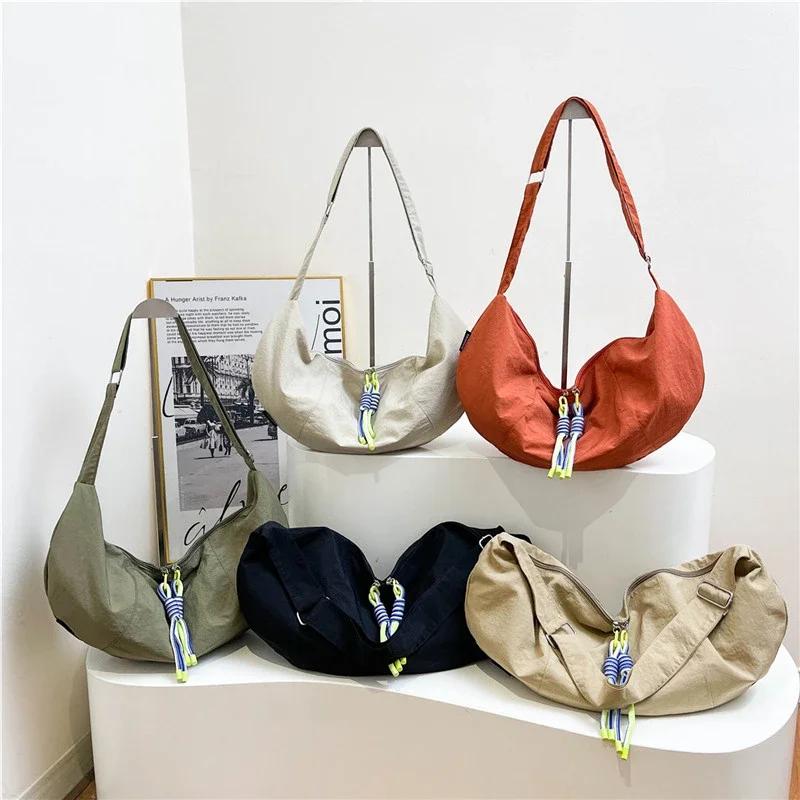 Простая и элегантная однотонная нейлоновая сумка через плечо, новая сумка через плечо с мягкой молнией, многофункциональная сумка для поездок на работу
