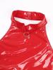 Womens Shiny Patent Leather Mini Dress Halter Neck Sleeveless Design Back Zipper Bodycon Dress Garter Clip Set
