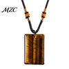 Rectangle Stone Pendant Natural Crystal Necklace, Healing Energy Necklace with Adjustable Polished Braided Rope, Fake Gemstone Jewelry for Men Women