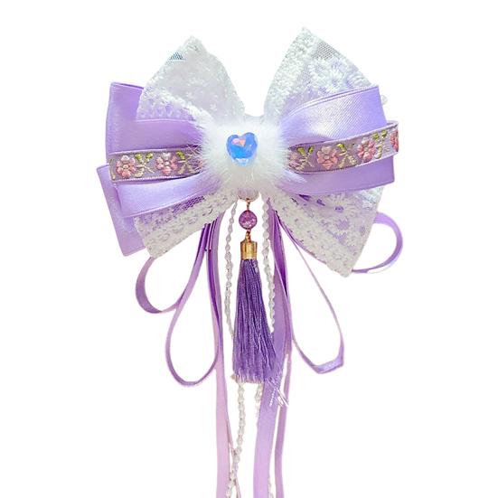 Китайская новогодняя заколка для волос с кружевными стразами, заколка для волос в стиле банта с кисточками, праздничный аксессуар для волос