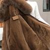 Women Coat Hooded Jacket with Faux Fur Collar Warm Fashionable Zipper Closure Coat