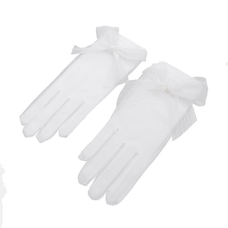 Women Bridal Elegant Wedding Short Gloves Mesh Satin Beaded Pearl Gloves Evening Dress Accessories