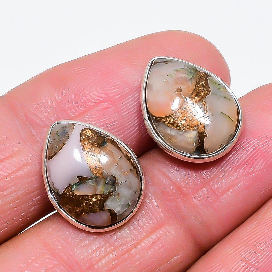Copper Pink Opal Gemstone 925 Sterling Silver Jewelry Earring 0.59" KJ-687