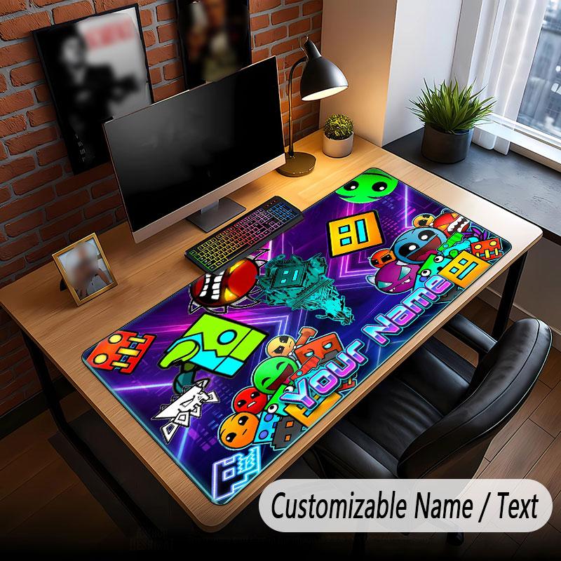 Custom Name Text Big Mouse Pad,Geometry Dash Soft Non Slip Extended Desk Mat For Home Office