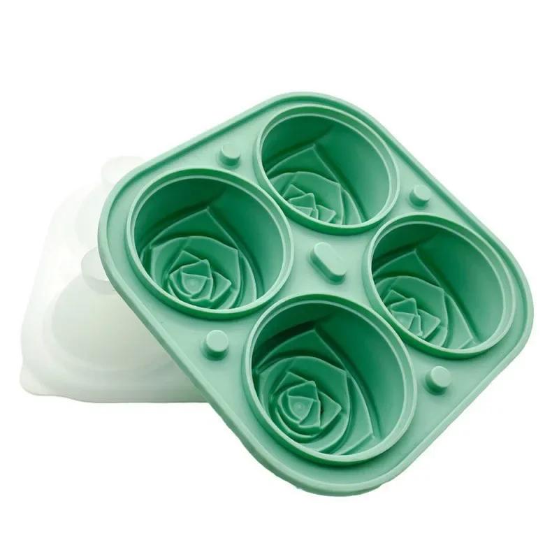 Форма для замороженного льда Rose, силикагель, 4 отверстия, форма для кубиков льда, шарообразный производитель виски, хоккей, желе, кухонный гаджет