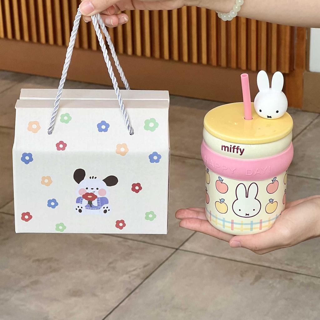 Подарок на день рождения Миффи Кролик Соломенная чашка для воды для девочек Керамическая кружка с крышкой Офисная кофейная чашка Сувенирный подарок