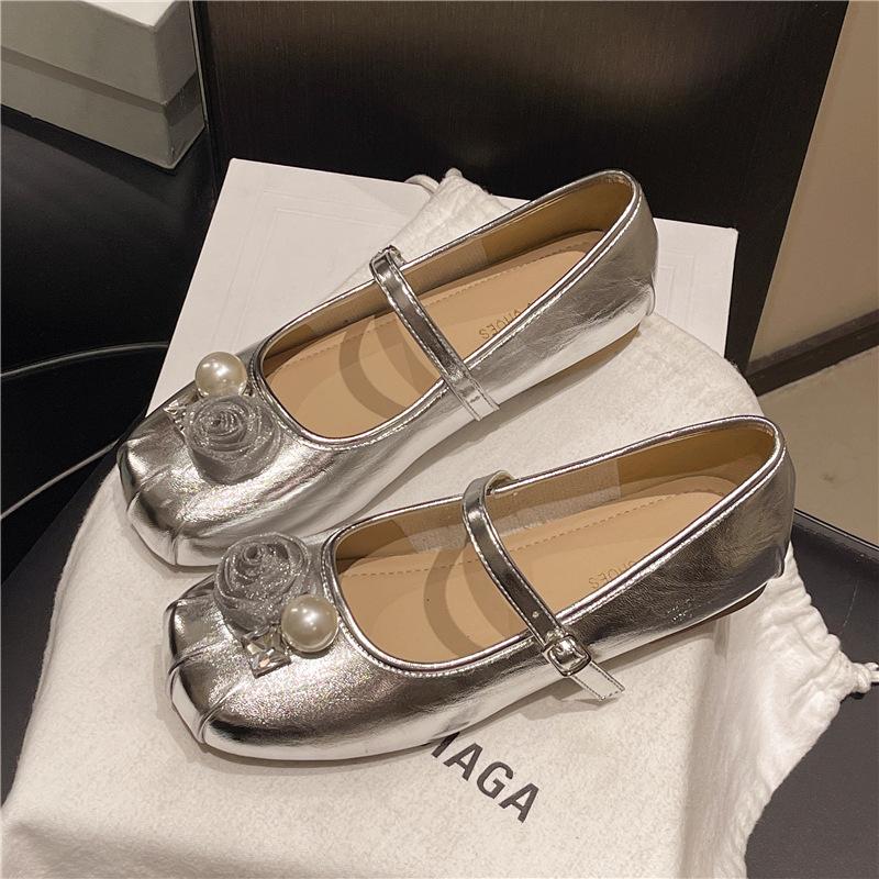 Fashion New Pearl Ballet Flats Single Shoes for Women Spring Summer 2025 Fashion Ladies Slip On Mary Janes Buckle Strap Women's Footwear