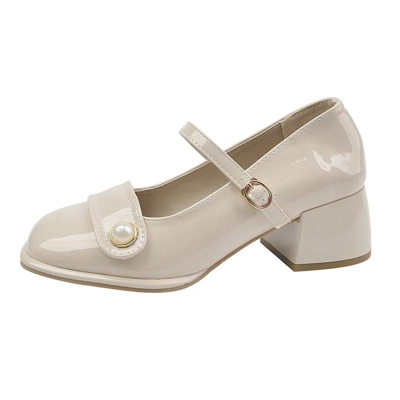 Platform Pumps for Women 2025 Spring New Strap Thick Heels Mary Jane Shoes Woman Round Toe High Heel Party Single Shoe