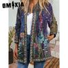 Autumn Winter Vintage Ethnic Style Print Large Size Jacket Cardigan Women's Wear