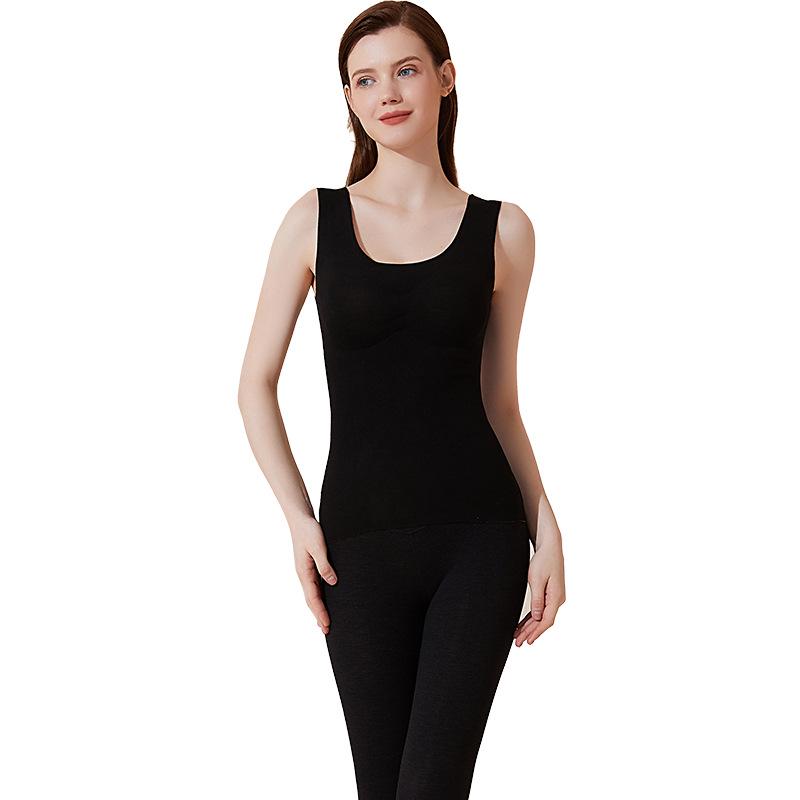 Женский бесшовный комплект из кашемира и шелка: жилет и кальсоны с встроенным бюстгальтером - на флисовой подкладке и плотный для осени