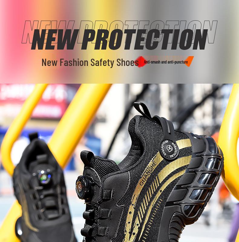 Lightweight Fly-Knit Safety Shoes with Rotating Button – Anti-Smash and Anti-Puncture Work Shoes for Construction