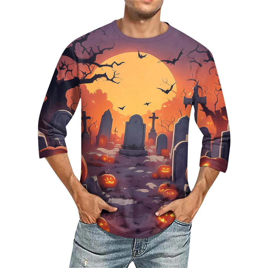 Men'S Round Neck Three-Quarters Sleeve Top Casual Fashion T-Shirt