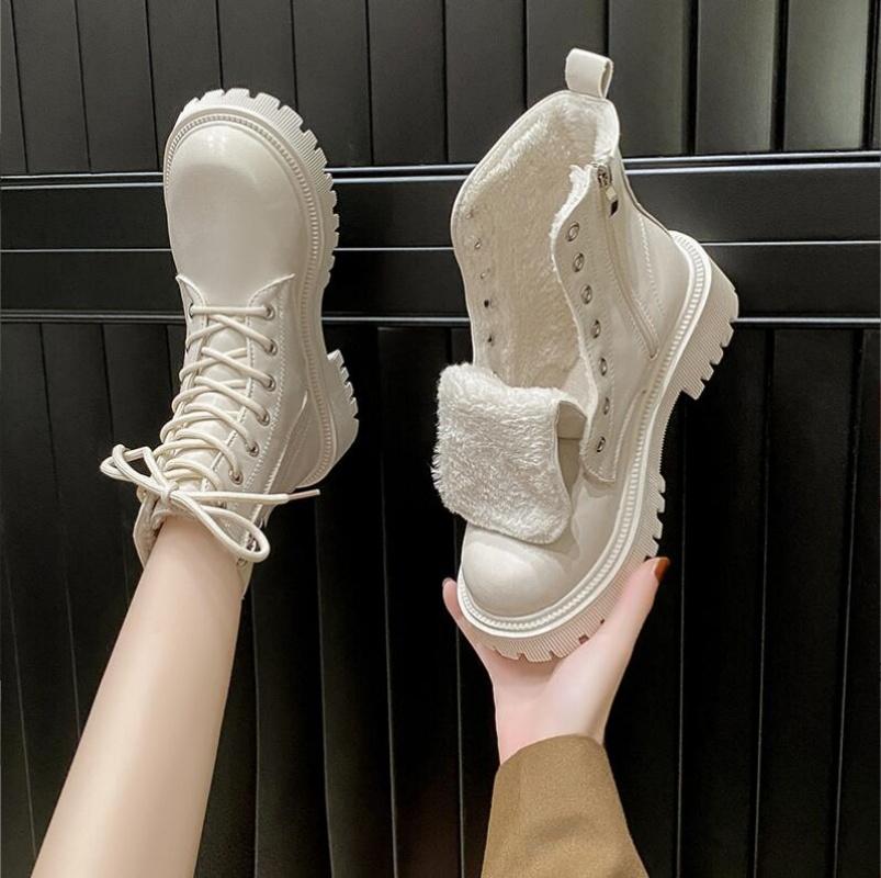 Модные женские ботильоны на платформе, осень-зима 2024, черные, белые, с толстой подошвой, мотоциклетные ботинки из искусственной кожи, нескользящие, женские