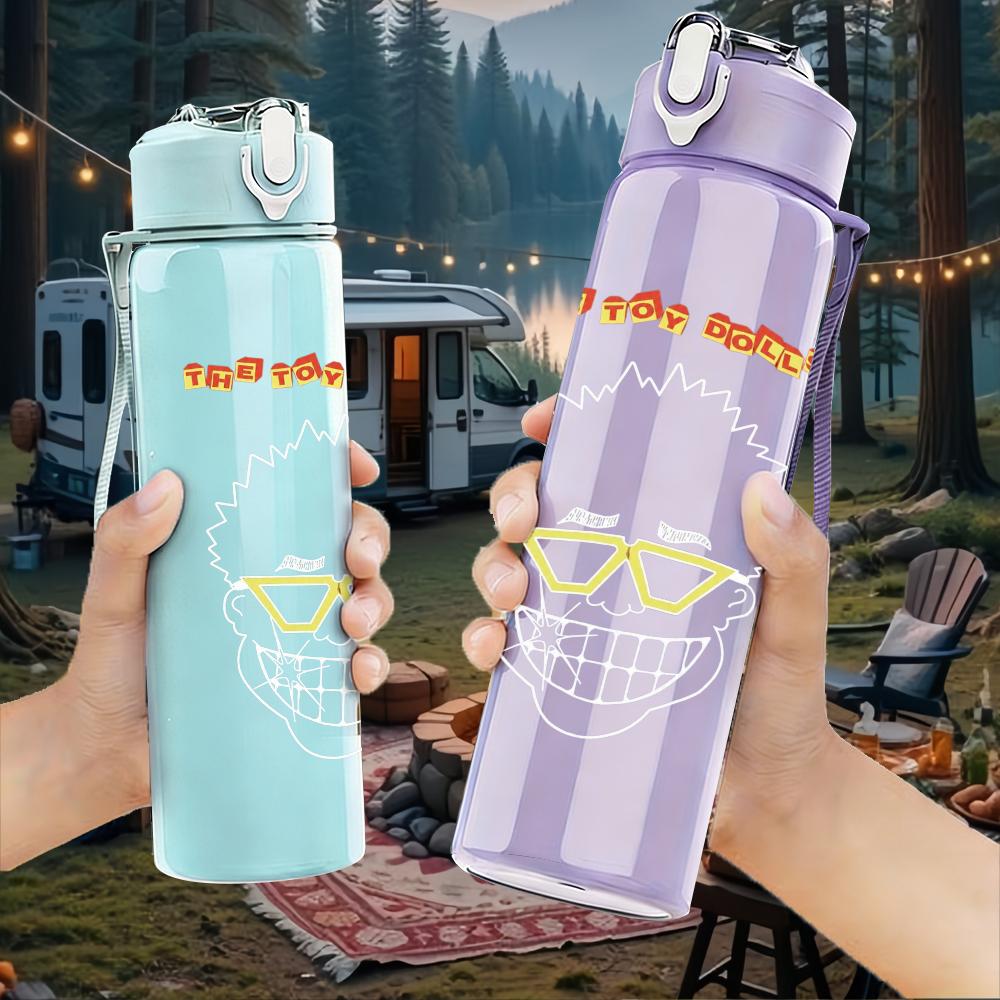 1PC Yellow sunglass minimal graphic print 750ml colorful plastic sports water bottle leakproof pop up lid with straw for outdoor work home use
